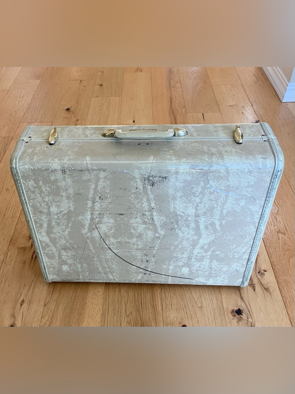 VTG 60s Samsonite Streamlite Hard Case Tan Marble Suitcase Swayer Brothers w Key